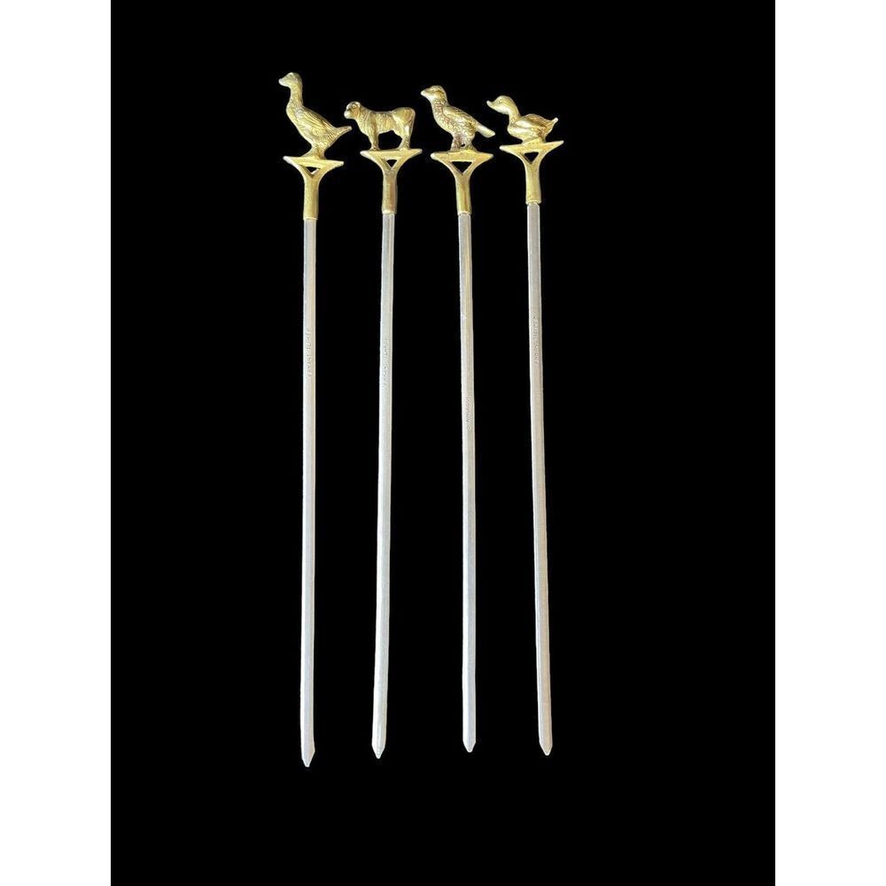 Vintage Set Of 4 Turkish Brass Animal Skewers 12-13”